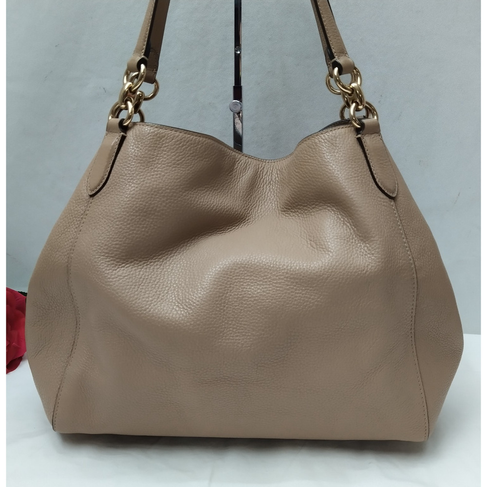 Coach Hallie Beige Leather 3 Compartments Shoulder Bag - Picture 3 of 16